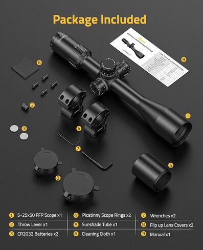 CVLIFE BearPower 5-25x50 FFP Rifle Scope - First Focal Plane with MOA Illuminated Reticle, Zero Stop, Parallax Adjustment, Scope Rings - Long Range Hunting Scope 30mm Tube in Saudi Arabia