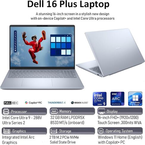 Dell 16 Plus Touchscreen Laptop, Intel Core Ultra 9, 32GB LPDDR5X, 1TB SSD | 16" Business Laptop, Copilot+ PC with on-Device AI, Wi-Fi 7, Backlit KB, Win 11 Home, Premium in Saudi Arabia