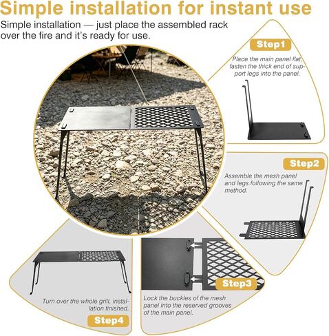 Campfire Grill Grate with Flat Griddle & Steel Mesh Panel, Heavy Duty Folding Over Fire Pit Grill Table with Bag for Outdoor Camping BBQ in Saudi Arabia