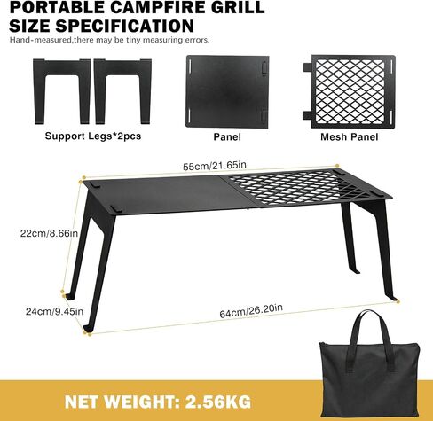 Campfire Grill Grate with Flat Griddle & Steel Mesh Panel, Heavy Duty Folding Over Fire Pit Grill Table with Bag for Outdoor Camping BBQ in Saudi Arabia
