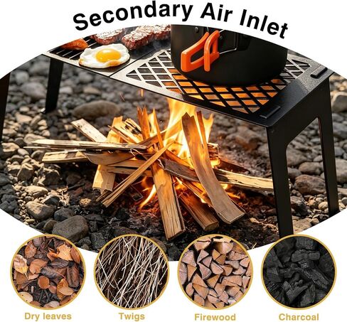 Campfire Grill Grate with Flat Griddle & Steel Mesh Panel, Heavy Duty Folding Over Fire Pit Grill Table with Bag for Outdoor Camping BBQ in Saudi Arabia