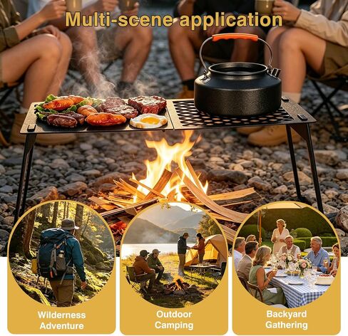 Campfire Grill Grate with Flat Griddle & Steel Mesh Panel, Heavy Duty Folding Over Fire Pit Grill Table with Bag for Outdoor Camping BBQ in Saudi Arabia