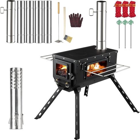 Tent Stove AVOFOREST Wood Stove with Tall Feet,Portable Hot Tent Stove with 6 Stainless Chimney Pipes for Outdoor & Cooking, Ice Fishing, Hunting in Saudi Arabia