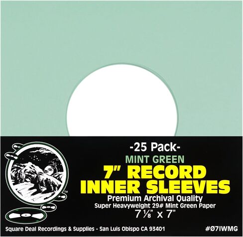 (25) 7" Vinyl Record Inner Sleeves with Hole - Mint Green - Archival Quality - 07IWMG in Saudi Arabia