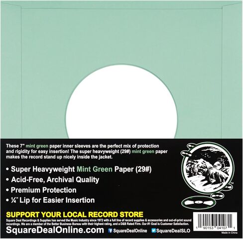 (25) 7" Vinyl Record Inner Sleeves with Hole - Mint Green - Archival Quality - 07IWMG in Saudi Arabia