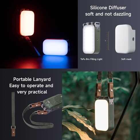 PHOTOOLEX TOFU-BRO RGB LED Video Light, Palm-Sized 7500mAh 12W Portable Cold Shoe Panel Camera Light, 2500-9900K, CRI TLCI 96+, 21 Effects, for Content Creator, Macro Photography, Product, Outdoors in Kuwait