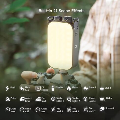 PHOTOOLEX TOFU-BRO RGB LED Video Light, Palm-Sized 7500mAh 12W Portable Cold Shoe Panel Camera Light, 2500-9900K, CRI TLCI 96+, 21 Effects, for Content Creator, Macro Photography, Product, Outdoors in Kuwait