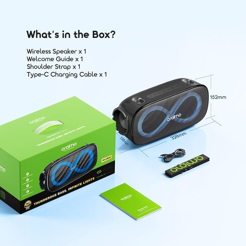 مكبر صوت بلوتوث محمول Oraimo SpaceBox Pro، مكبرات صوت لاسلكية ذات تأثير ضوئي، صوت عالٍ، صوت جهير ثقيل، ميكروفونات مدمجة، دعم بطاقة TF، مدخل AUX، مكبر صوت قوي للحفلات، المنزل، في الهواء الطلق، رمادي in Kuwait