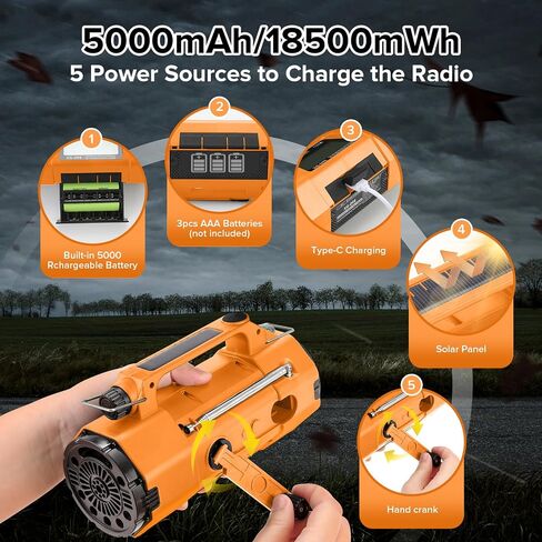 Auto NOAA Emergency Weather Radio, AM/FM/SW Solar Hand Crank Radio in Kuwait