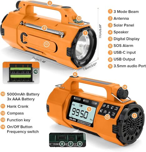 Auto NOAA Emergency Weather Radio, AM/FM/SW Solar Hand Crank Radio in Kuwait