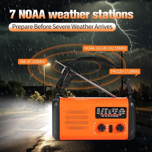 Emergency Weather Radio 20000mAh, Solar Hand Crank Radio NOAA/AM/FM Orange in Kuwait