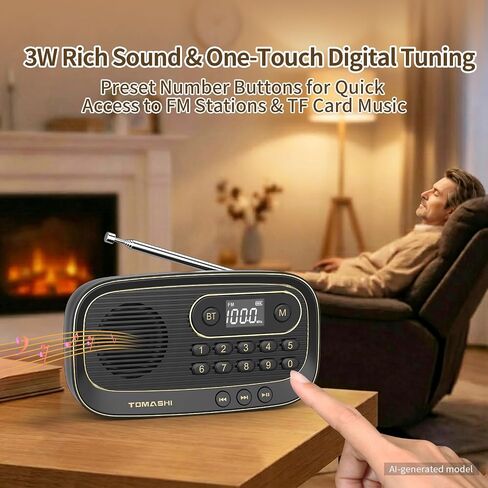 TOMASHI Portable FM Radio, Bluetooth Speaker Radio, Rechargeable Auto Scan in Kuwait