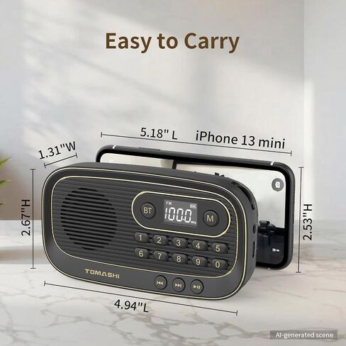 TOMASHI Portable FM Radio, Bluetooth Speaker Radio, Rechargeable Auto Scan in Kuwait