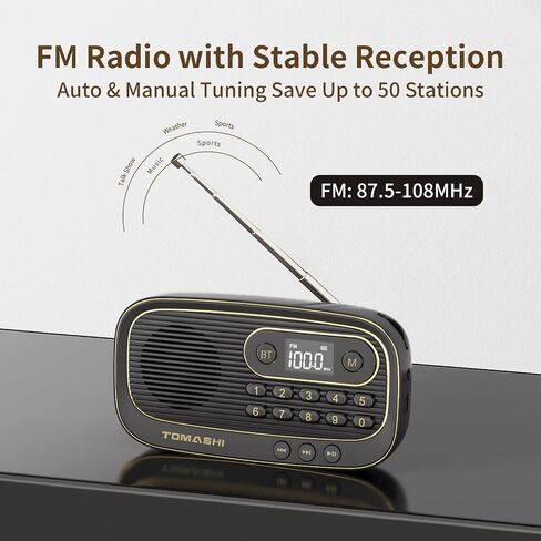 TOMASHI Portable FM Radio, Bluetooth Speaker Radio, Rechargeable Auto Scan in Kuwait