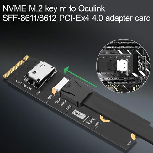 محول M.2 NVMe M-Key إلى OCuLink SFF-8611/SFF-8612 PCIe 4.0 x4، محول عمودي 2280 NGFF SlimSAS، بطاقة توسيع Gen4 لـ Mini ITX، NUC، الكمبيوتر المكتبي، Server U.2 NVMe SSD (الطراز C) in Kuwait