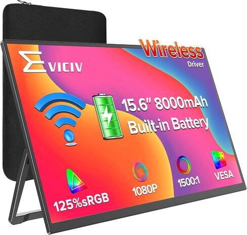 شاشة EVICIV المحمولة اللاسلكية مع بطارية 8000 مللي أمبير، 15.6 بوصة (4-5 ساعات) in Kuwait