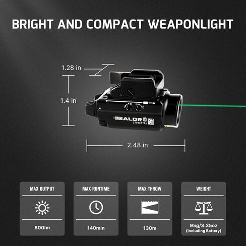 OLIGHT Baldr S 800 لومن مدمج للسكك الحديدية مع شعاع أخضر وحزمة كومبو LED بيضاء 43X Mos Rail Mount in Kuwait