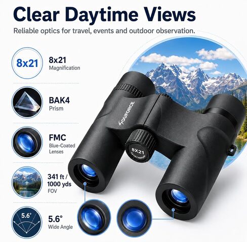 8x21 Compact Binoculars for Adults BAK4 Prism High Powered in Kuwait