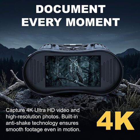 مناظير رؤية ليلية رقمية بدقة 4K للبالغين، تكبير 8X نطاق عرض بالأشعة تحت الحمراء 2000 قدم، نظارات رؤية ليلية بشاشة 3 بوصات مع مصباح يدوي خارجي للتخييم والمراقبة الخارجية باللون الأسود in Kuwait