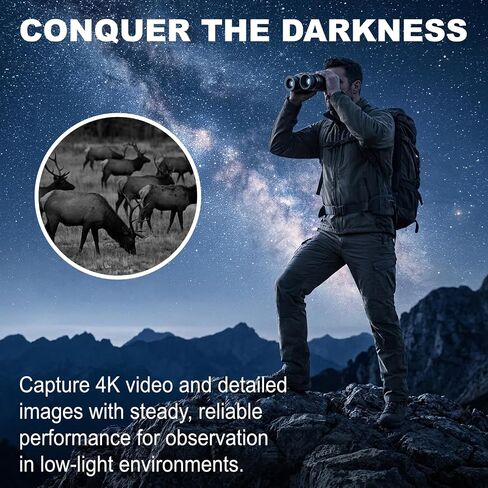 مناظير رؤية ليلية رقمية بدقة 4K للبالغين، تكبير 8X نطاق عرض بالأشعة تحت الحمراء 2000 قدم، نظارات رؤية ليلية بشاشة 3 بوصات مع مصباح يدوي خارجي للتخييم والمراقبة الخارجية باللون الأسود in Kuwait