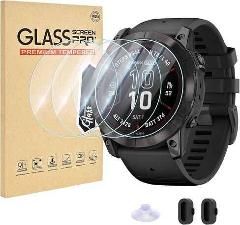 4+2 PCS Compatible For Garmin Fenix 7S Pro/7S 42mm Screen Protector Glass, Clear Sensitive Touch & Anti-scratch 9H Tempered Protection For Fenix 7S Pro 42mm Watch Screen With Dust Plug in Kuwait