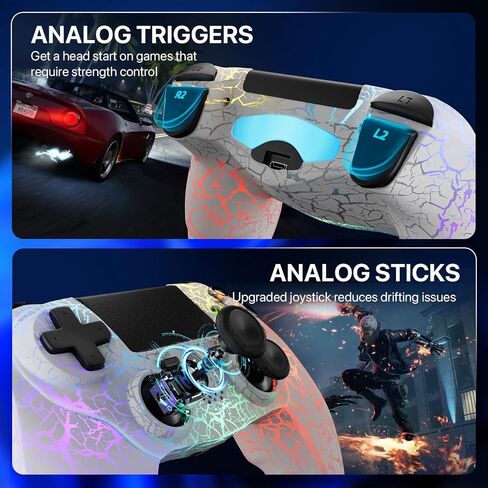 وحدة تحكم ISHAKO لجهاز PS4، لاسلكية لأجهزة Playstation 4/PS3/PC/iOS/Android، وحدة تحكم ألعاب الكمبيوتر اللاسلكية مع أضواء RGB، اهتزاز مزدوج، جيروسكوبي 6 محاور، بطارية 1000 مللي أمبير في الساعة - وحدة تحكم بيضاء in Kuwait