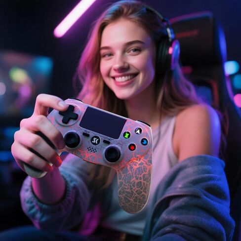 وحدة تحكم ISHAKO لجهاز PS4، لاسلكية لأجهزة Playstation 4/PS3/PC/iOS/Android، وحدة تحكم ألعاب الكمبيوتر اللاسلكية مع أضواء RGB، اهتزاز مزدوج، جيروسكوبي 6 محاور، بطارية 1000 مللي أمبير في الساعة - وحدة تحكم بيضاء in Kuwait
