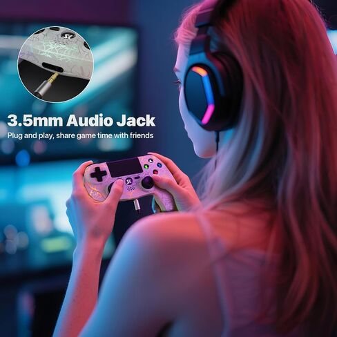 وحدة تحكم ISHAKO لجهاز PS4، لاسلكية لأجهزة Playstation 4/PS3/PC/iOS/Android، وحدة تحكم ألعاب الكمبيوتر اللاسلكية مع أضواء RGB، اهتزاز مزدوج، جيروسكوبي 6 محاور، بطارية 1000 مللي أمبير في الساعة - وحدة تحكم بيضاء in Kuwait