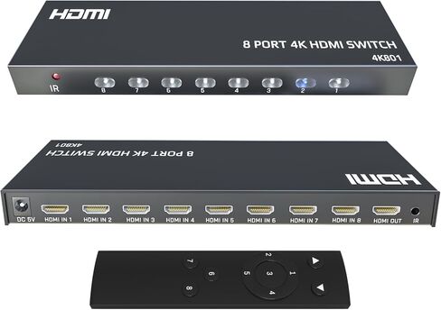 صندوق اختيار KAGO 8 منافذ HDMI 4K@30 هرتز مع جهاز تحكم عن بعد بالأشعة تحت الحمراء in Kuwait