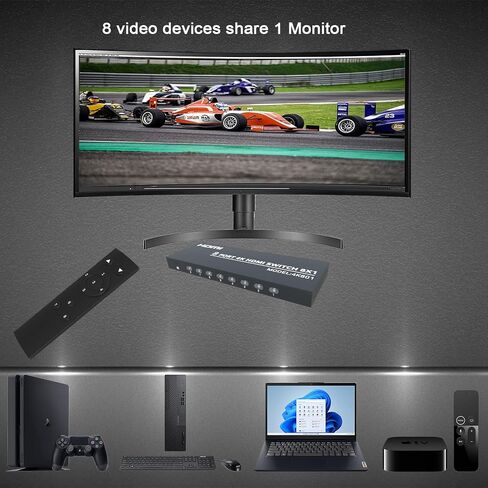 صندوق اختيار KAGO 8 منافذ HDMI 4K@30 هرتز مع جهاز تحكم عن بعد بالأشعة تحت الحمراء in Kuwait