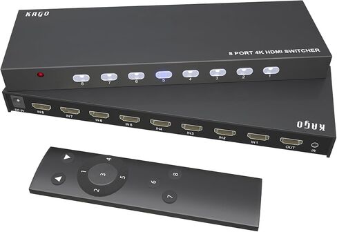 صندوق اختيار KAGO 8 منافذ HDMI 4K@30 هرتز مع جهاز تحكم عن بعد بالأشعة تحت الحمراء in Kuwait