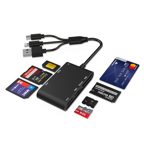 7-in-1 Smart Card Reader with 3-Port Connectivity – Lightning/USB-C/USB-A Military CAC & PIV Card Reader, SD/TF/MS Pro Duo/M2/IC/SIM Adapter for Windows/macOS/Linux, Plug and Play in Kuwait