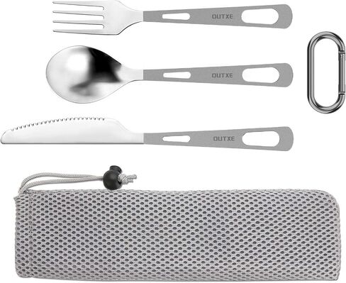 OUTXE Titanium Flatware Knife Fork Spoon Set Lightweight Ti Camping Utility Cutlery Set with Carrying Bag for Traveling Picnic Hiking in Saudi Arabia