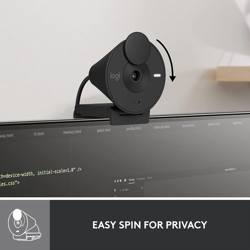 Logitech Brio 301 Full HD Webcam with Privacy Shutter, Noise Reduction Microphone, USB-C, Certified for Zoom, Microsoft Teams, Google Meet, Auto Light Correction - Black (Bulk Packaging) in Saudi Arabia