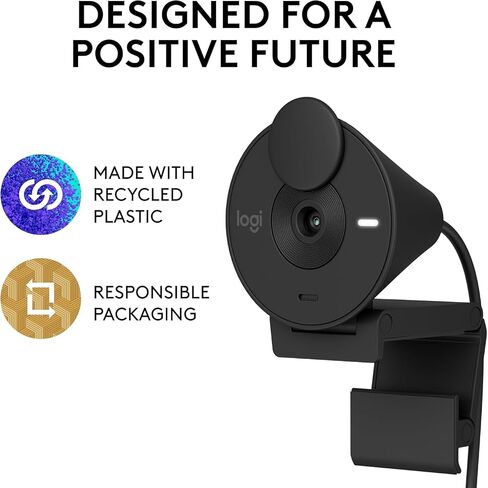 Logitech Brio 301 Full HD Webcam with Privacy Shutter, Noise Reduction Microphone, USB-C, Certified for Zoom, Microsoft Teams, Google Meet, Auto Light Correction - Black (Bulk Packaging) in Saudi Arabia