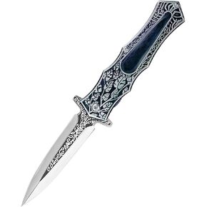 Folding Knife with 3D Retro Embossed Pattern, Pocket Knife,EDC Knives, Pocket Clip on Handles for Camping,Fishing or Favorites Gifts (Black) in Kuwait