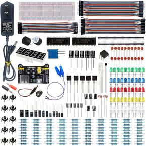 Upgraded Electronics Component Fun Kit Power Supply Module, Jumper Wire, 830 Breadboard, LED,Capacitor,Diode,Resistor,Transistor,Compatible Raspberry Pi, STM32 in Kuwait