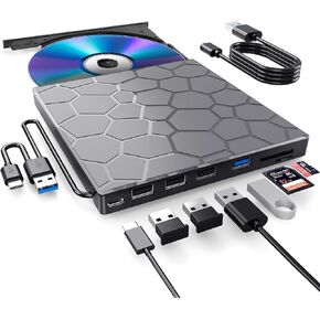 BPAKDU External CD/DVD Drive for Laptop, DVD Player for Laptop, 8 in 1 USB 3.0 Ultra-Slim Portable, CD Burner External Disk Drive Optical Compatible with Desktop Mac,Windows 11/10/8/7 Linux in Kuwait
