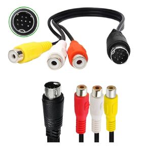 9PIN S-Video ذكر إلى 3RCA أنثى طرفية أحمر، سلك تلفزيون أصفر M1ni DIN9Pin إلى 3RC A Mother in Kuwait