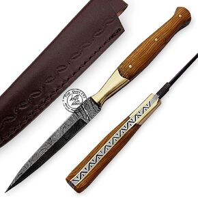 Beautiful Olive Wood Damascus Slim Dagger Hunting Knife, Double Edge, Fixed Blade Hunting Knife for EDC, Camping, Outdoor Survival Hunting Accessories, Gifts for Men, Boyfriend, Dad, Father’s Day Gift, 100% Prime Quality in Kuwait