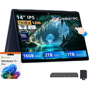 HP OmniBook X Flip 2-in-1 14" WUXGA Touch Copilot+ PC Laptop, Intel Ultra 5 226V, 16GB LPDDR5X, 1.5TB Storage (512GB SSD+1TB Docking Station), Intel Arc 130V GPU 8GB, Backlit Keyboard, Win11 Pro, Blue in Saudi Arabia