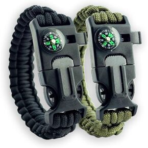 Paracord Rope Bracelet w/Fire Starter, Survival Whistle & Compass - Black & Green - Survival Gear for Camping - Hiking - Hunting - Fishing & Emergencies in Kuwait