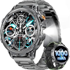 LIGE Military Smart Watches for Men(2 Bands),1000mAh/1.85" HD Large Screen Smartwatch, Flashlight/110+ Sports Modes/Sleep Monitor, Fitness Tracker Watch for Android iOS,Black in Kuwait