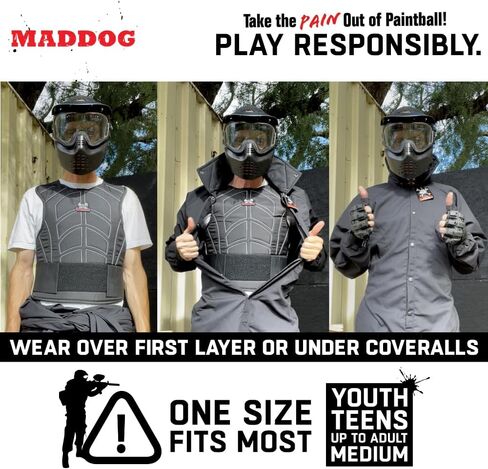 حزمة التحرير والسرد الواقية من Maddog Sports Paintball وAirsoft - واقي صدر مبطن، وقفازات نصف إصبع، وواقي للرقبة - حماية خفيفة الوزن من الصدمات للاعبين الشباب والمراهقين والبالغين in Kuwait