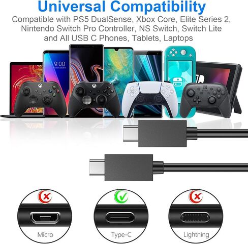 KOOWOD PS5 Controller Charger – 2 Pack 5FT OEM Original 3A Fast Charging Cable USB C to USB C Data Cord Wire for PlayStation 5 DualSense, Xbox Series S X Core, Elite Series 2, Switch Controller in Kuwait