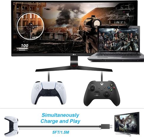 KOOWOD PS5 Controller Charger – 2 Pack 5FT OEM Original 3A Fast Charging Cable USB C to USB C Data Cord Wire for PlayStation 5 DualSense, Xbox Series S X Core, Elite Series 2, Switch Controller in Kuwait