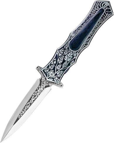 Folding Knife with 3D Retro Embossed Pattern, Pocket Knife,EDC Knives, Pocket Clip on Handles for Camping,Fishing or Favorites Gifts (Black) in Kuwait