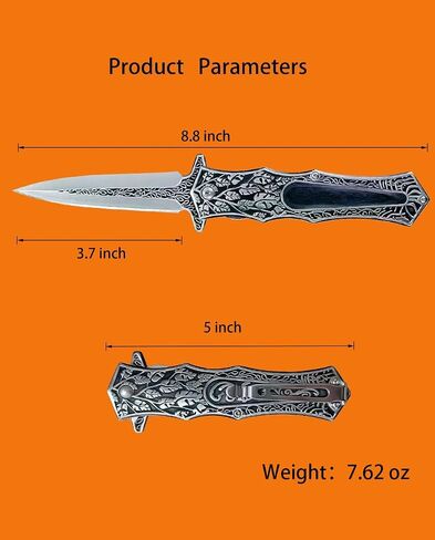 Folding Knife with 3D Retro Embossed Pattern, Pocket Knife,EDC Knives, Pocket Clip on Handles for Camping,Fishing or Favorites Gifts (Black) in Kuwait