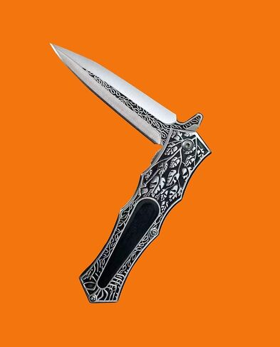 Folding Knife with 3D Retro Embossed Pattern, Pocket Knife,EDC Knives, Pocket Clip on Handles for Camping,Fishing or Favorites Gifts (Black) in Kuwait