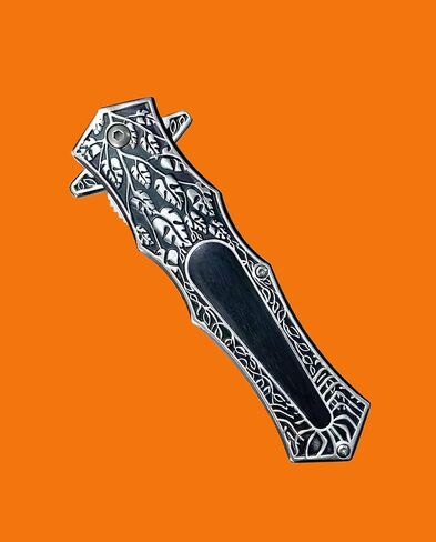 Folding Knife with 3D Retro Embossed Pattern, Pocket Knife,EDC Knives, Pocket Clip on Handles for Camping,Fishing or Favorites Gifts (Black) in Kuwait